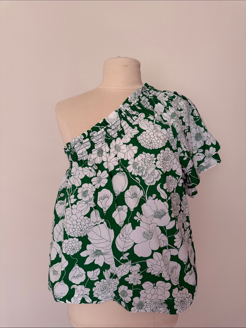 J. Crew Green and White Floral Blouse